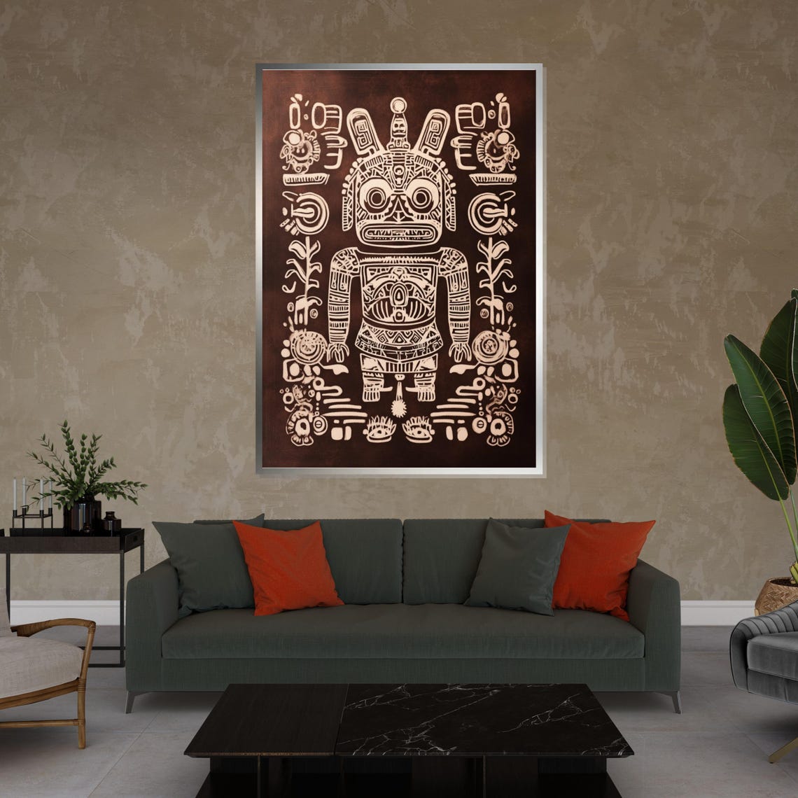 Tribal Wooden Mask Intricate White Relief Ethnic Decor Poster - Image 4