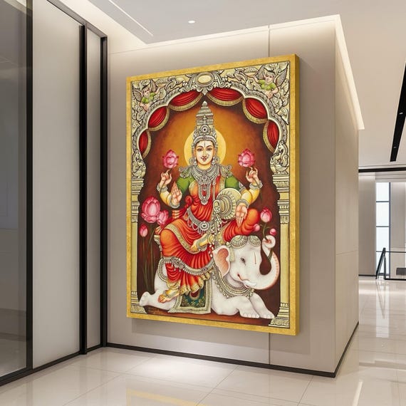 Goddess Lakshmi Canvas Print Hindu Wall Art With Elephant Prosperity Decoration Spiritual Decor Ready To Hang