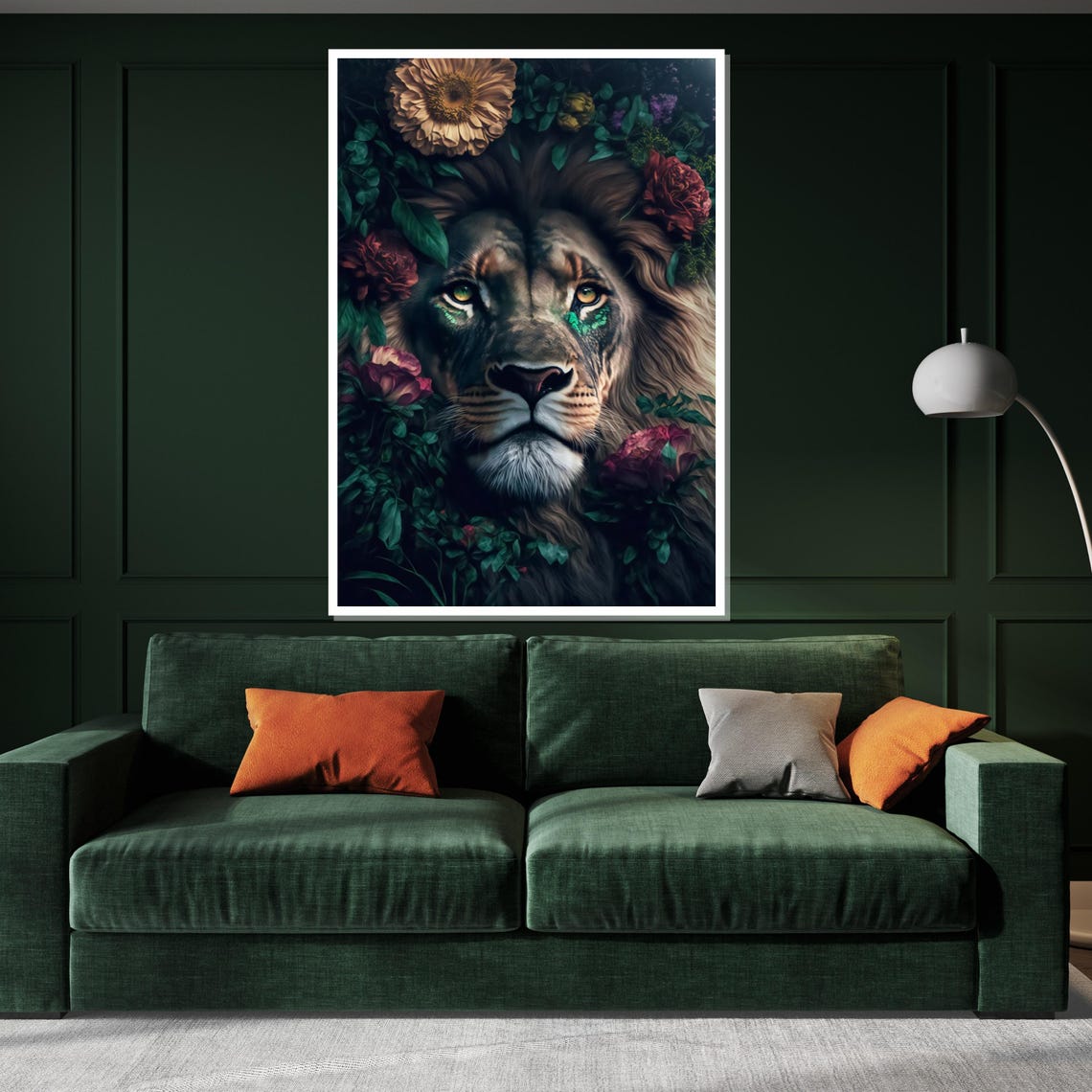 Floral Lion Portrait Blooming Botanical Wild Cat Decorative Poster - Image 3