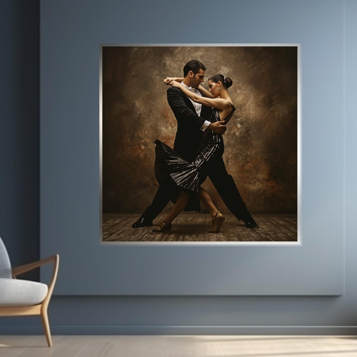Tango Dancers in Passionate Embrace Smoky Stage Dance Art Poster - Image 4