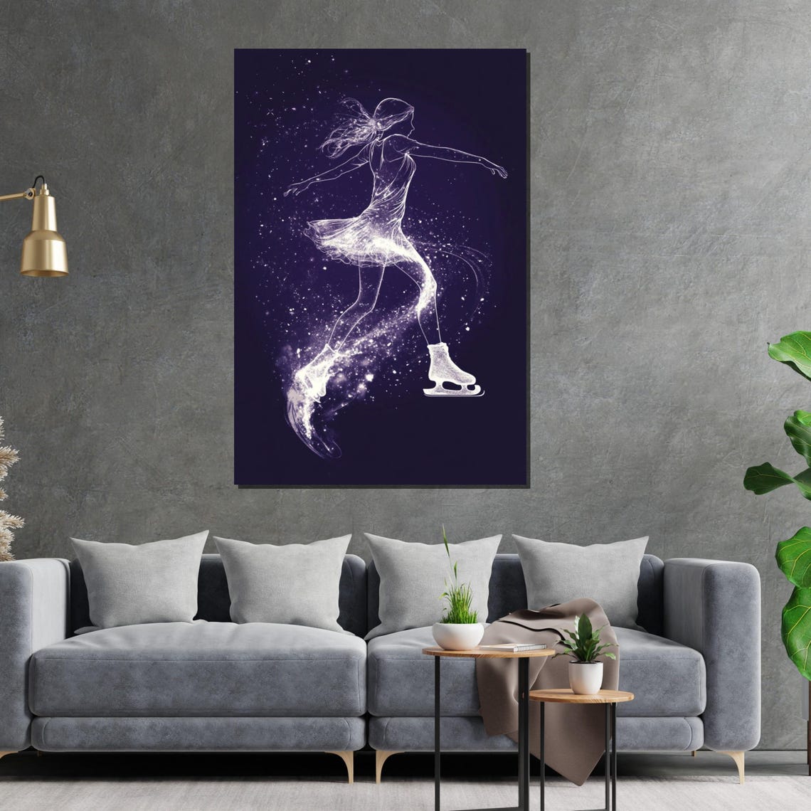 Magical Figure Skater Glowing on Starry Purple Night Art Poster - Image 2