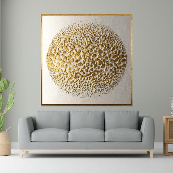Golden Textured Circle Abstract Art Modern Wall Art Circle Pattern Gold Accents Wall Art Design Ready To Hang Decoration