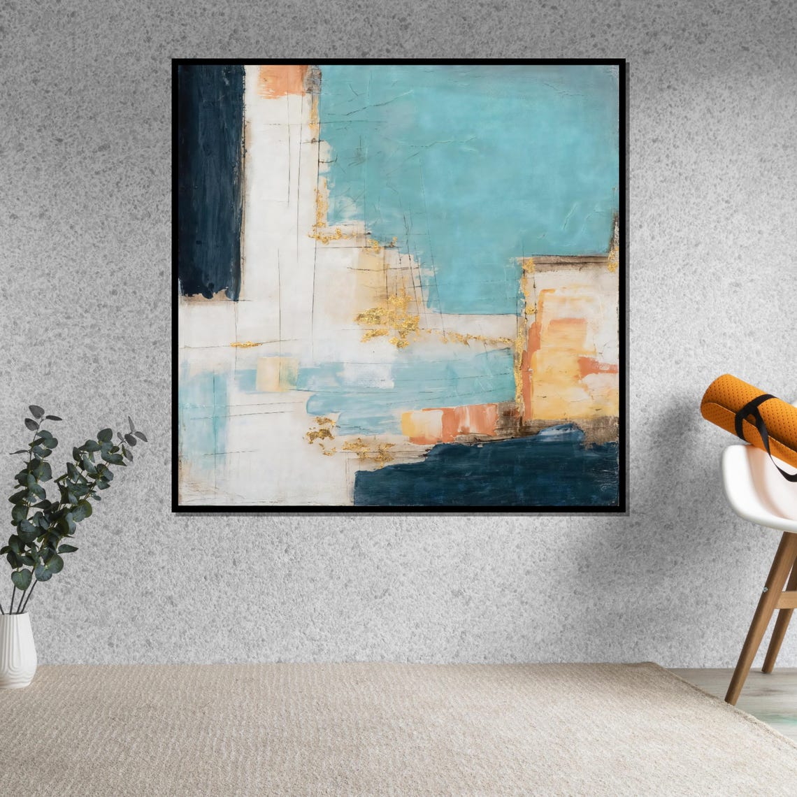 Turquoise and Blue Abstract Modern Art with Gold Leaf Accents Poster - Image 5