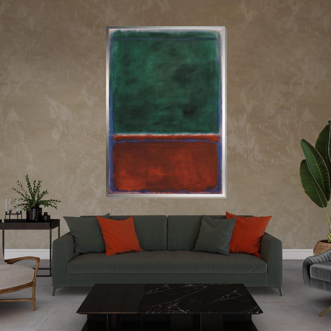 Emerald Green and Red Color Block Abstract Modern Art Poster - Image 4