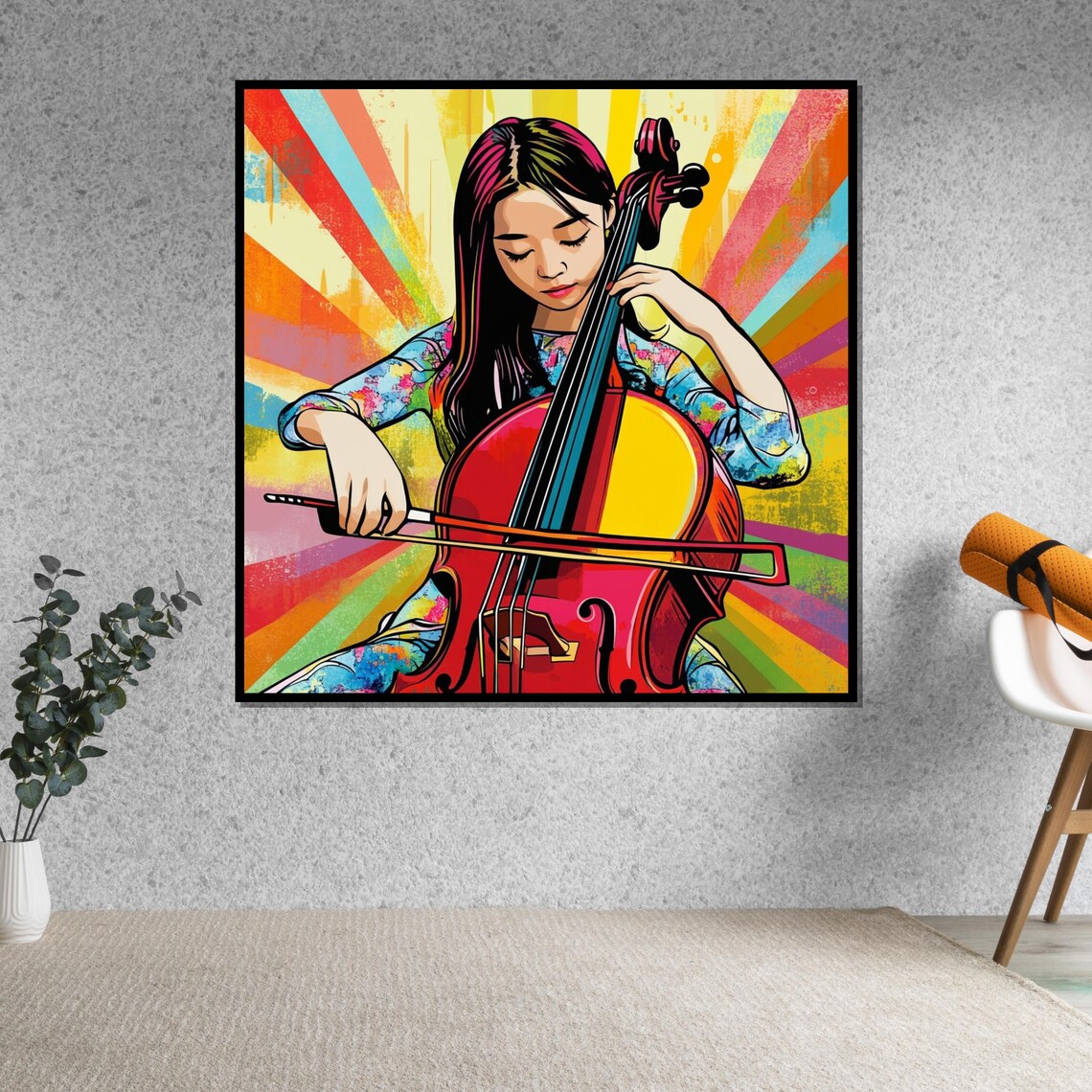 Girl Playing Cello Rainbow Sunbeam Colorful Pop Art Music Poster - Image 5