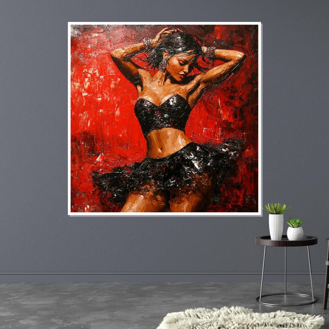 Passionate Dancer Black Sequins Red Impasto Oil Art Dance Poster - Image 3