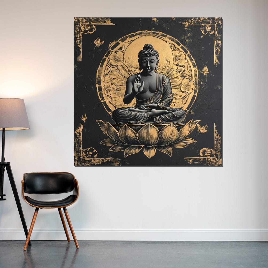 Black and Gold Buddha Lotus Blessing Mudra Luxury Art Poster - Image 2