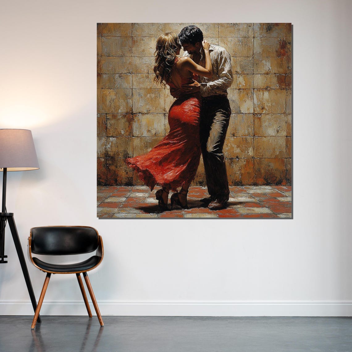Tango Couple Passionate Embrace Weathered Stone Wall Dance Poster - Image 2