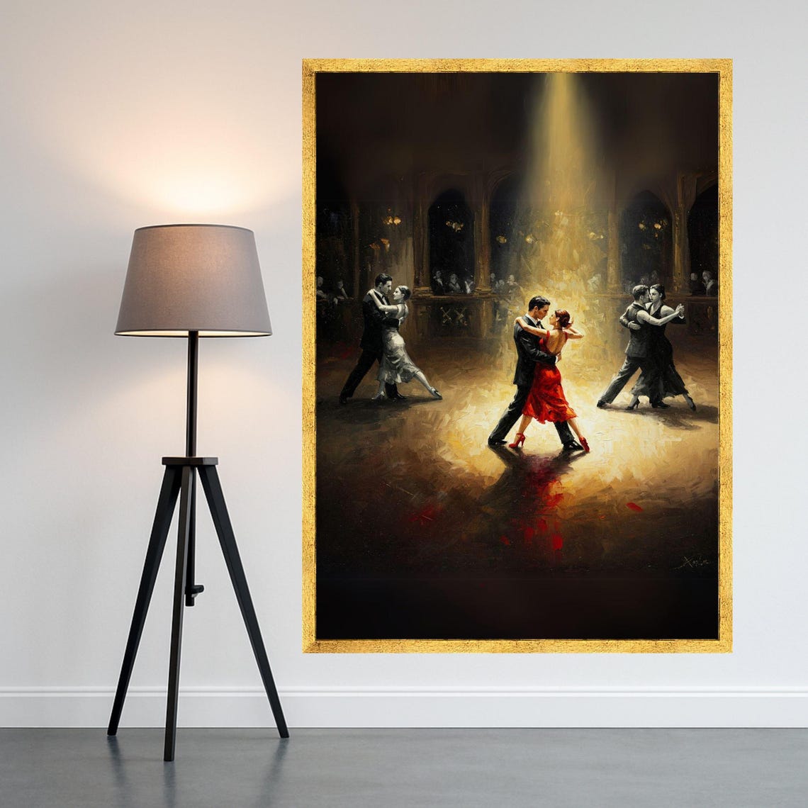 Romantic Tango Dancers Ballroom Spotlight Oil Painting Wall Art