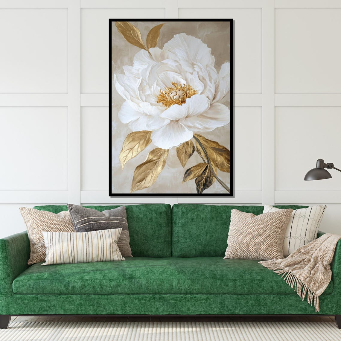 White Peony Golden Leaves Cream Background Classic Elegant Art Poster - Image 5