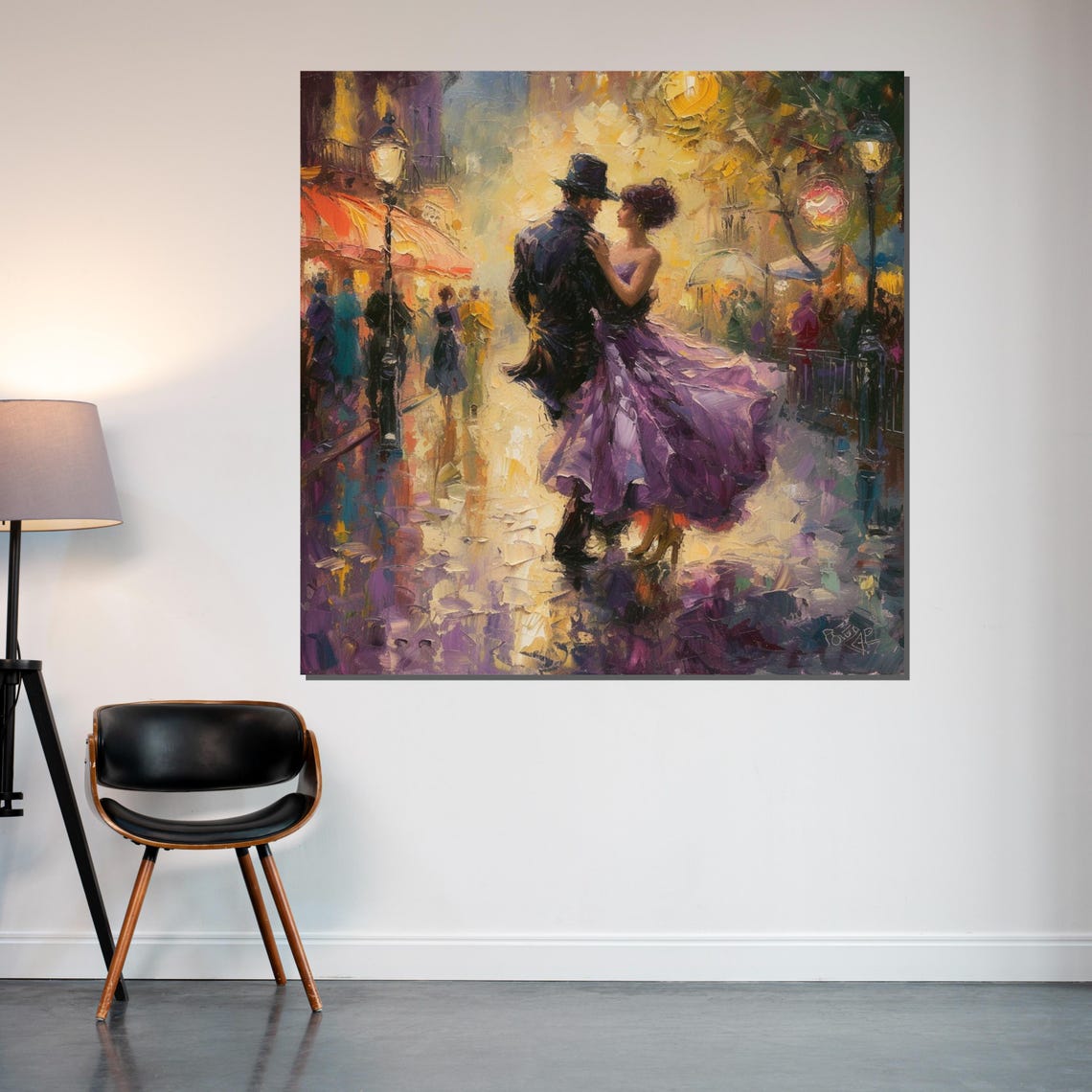 Romantic Rainy Paris Street Dancing Couple Impressionist Poster - Image 2