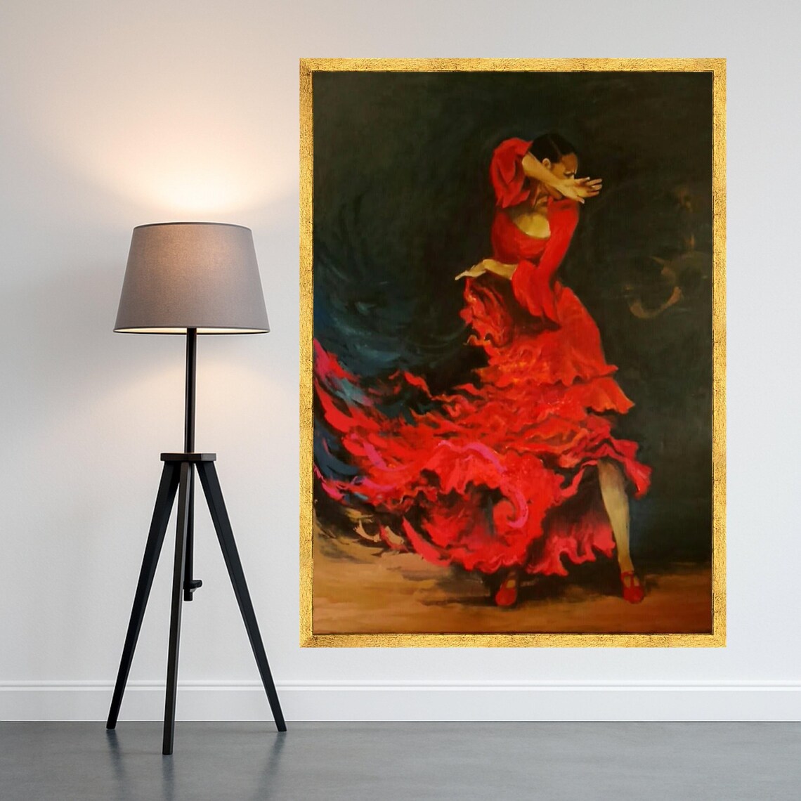 Flamenco Dancer Red Ruffled Dress Spanish Oil Painting Wall Art