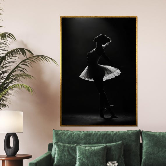 Ballet Silhouette Dancer Wall Art Elegant Ballet Print Black And White Wall Art Ballet Design Ready To Hang Decoration