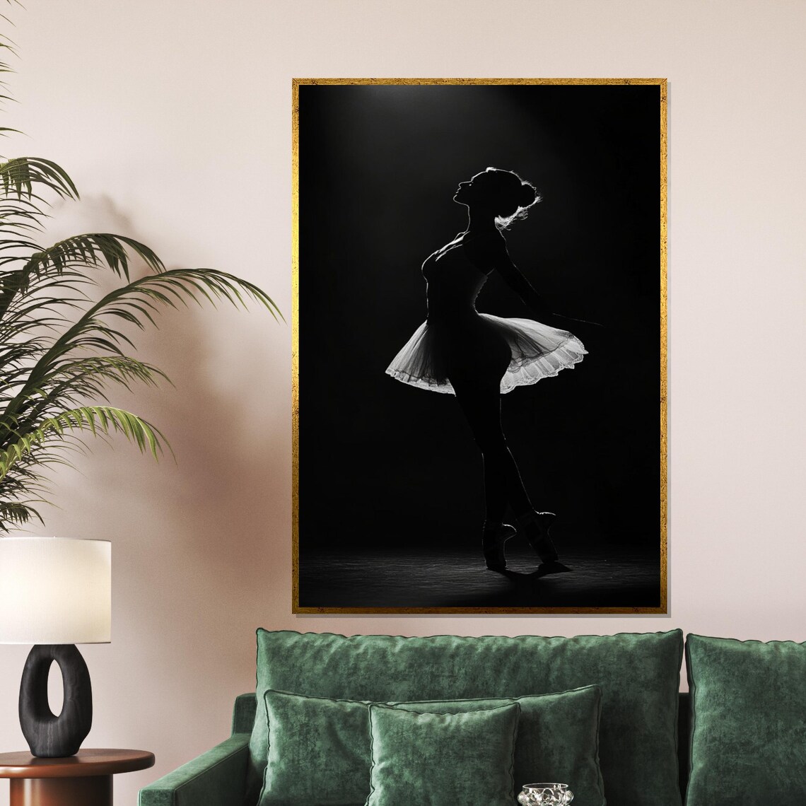 Ballerina Lit By Single Spotlight Deep Black Stage Drama Poster