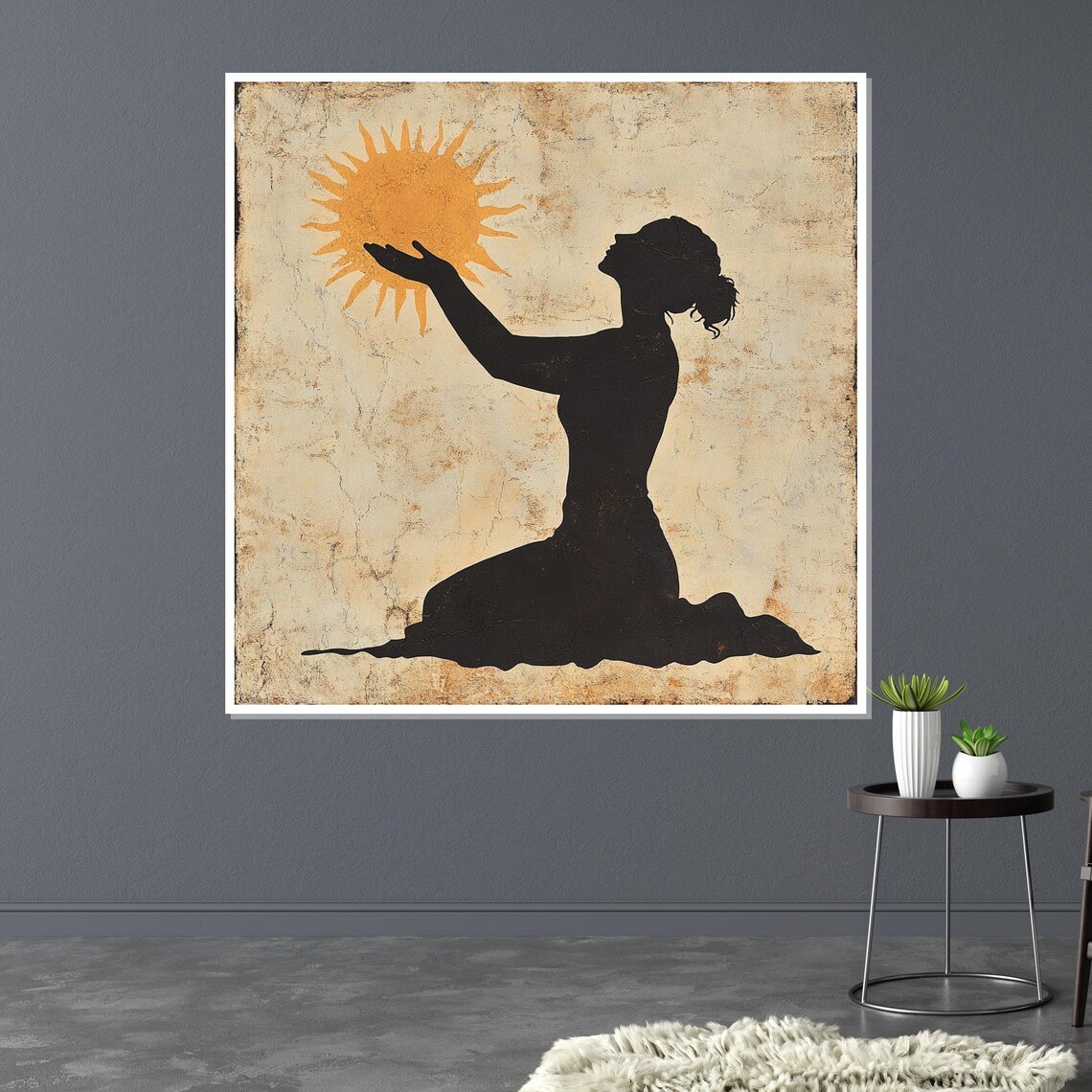 Woman Silhouette Holding Sun Vintage Parchment Style Art Poster - Image 3