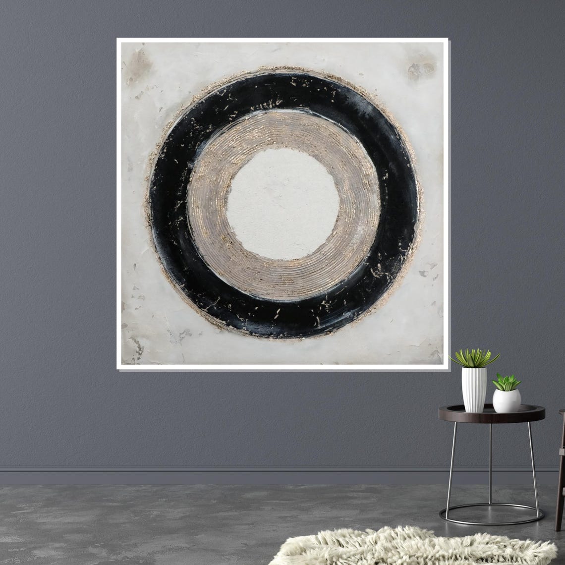 Black Gold Circle Abstract Ring Textured Modern Decorative Poster - Image 3