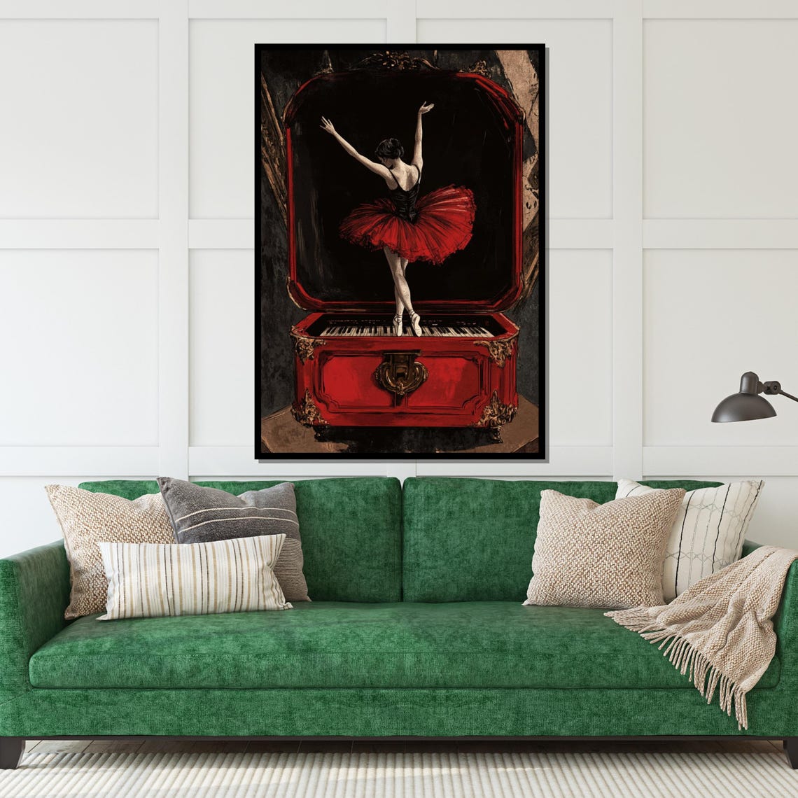 Red Tutu Ballerina Emerging from a Vintage Music Box Art Poster - Image 5