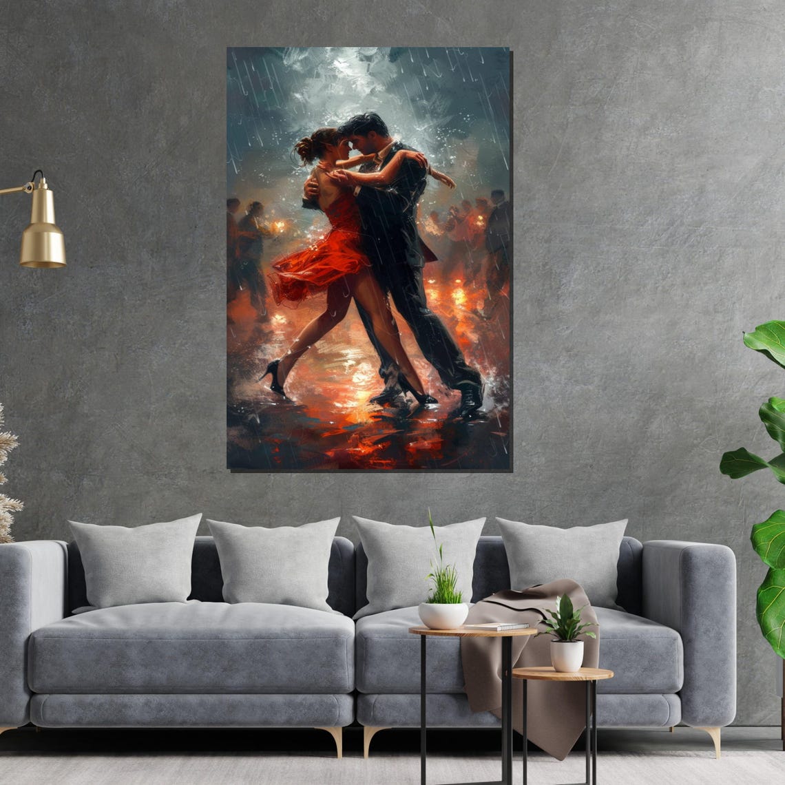 Tango Couple Dancing In Rain Red Dress Romantic Night Poster - Image 2