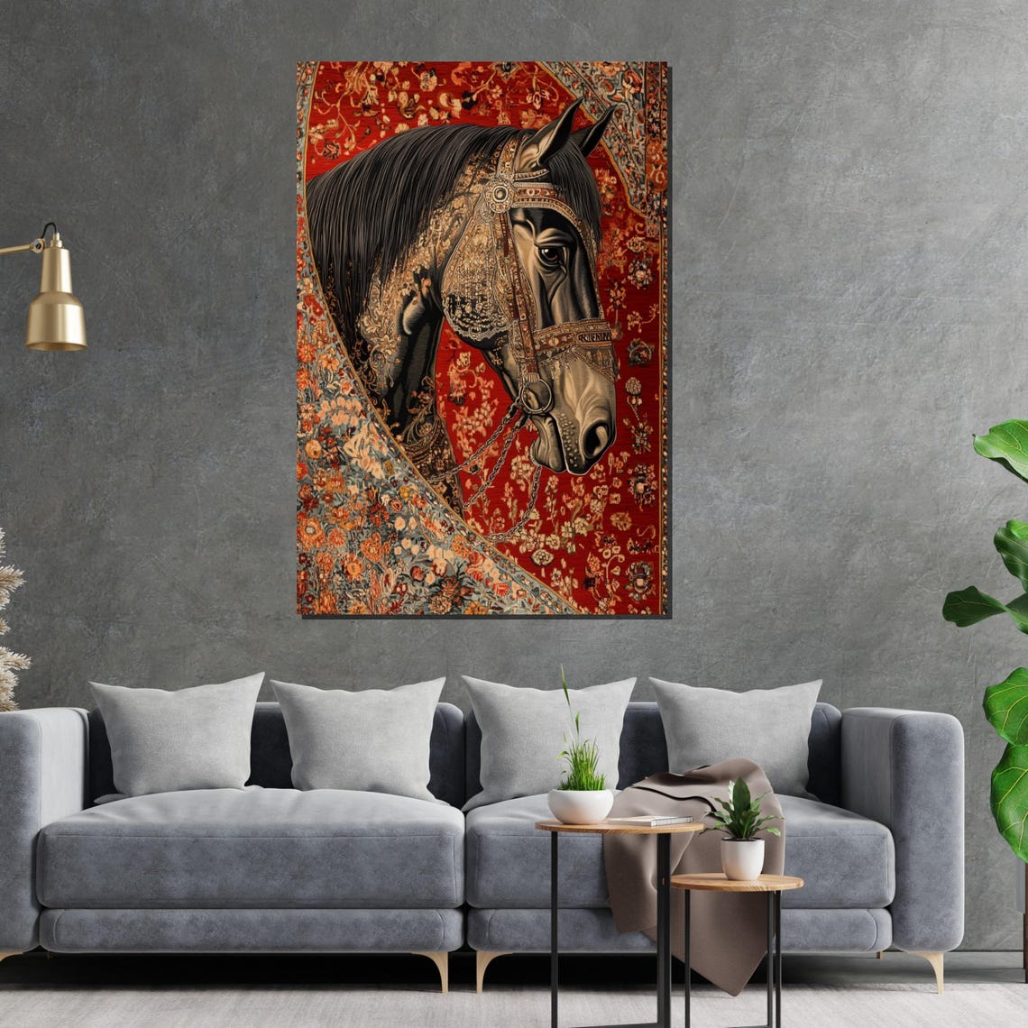 Elegant Arabian Horse Head Ornate Bridle Tapestry Decorative Poster - Image 2