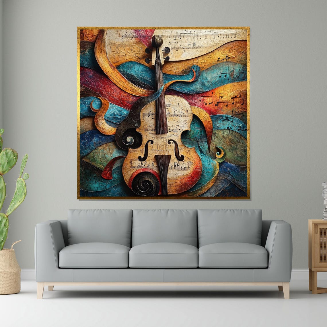 Abstract Violin Ribbon Swirls Musical Notes Colorful Art Poster
