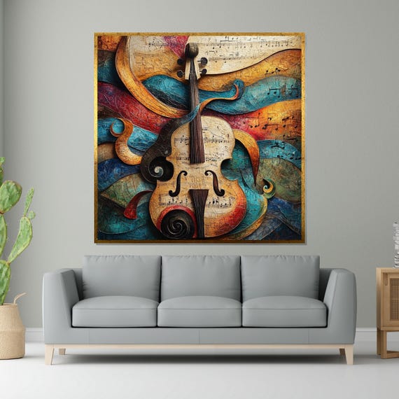 Colorful Violin Musical Instrument Wall Art Abstract Music Wall Art Design Ready To Hang Decoration
