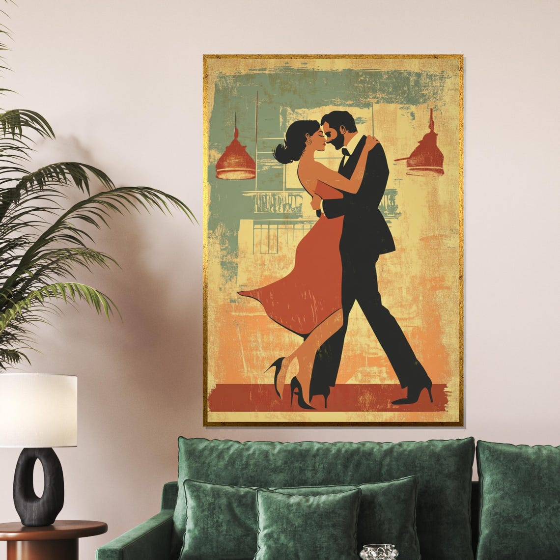 Vintage Tango Couple Retro Romantic Dance Illustration Poster