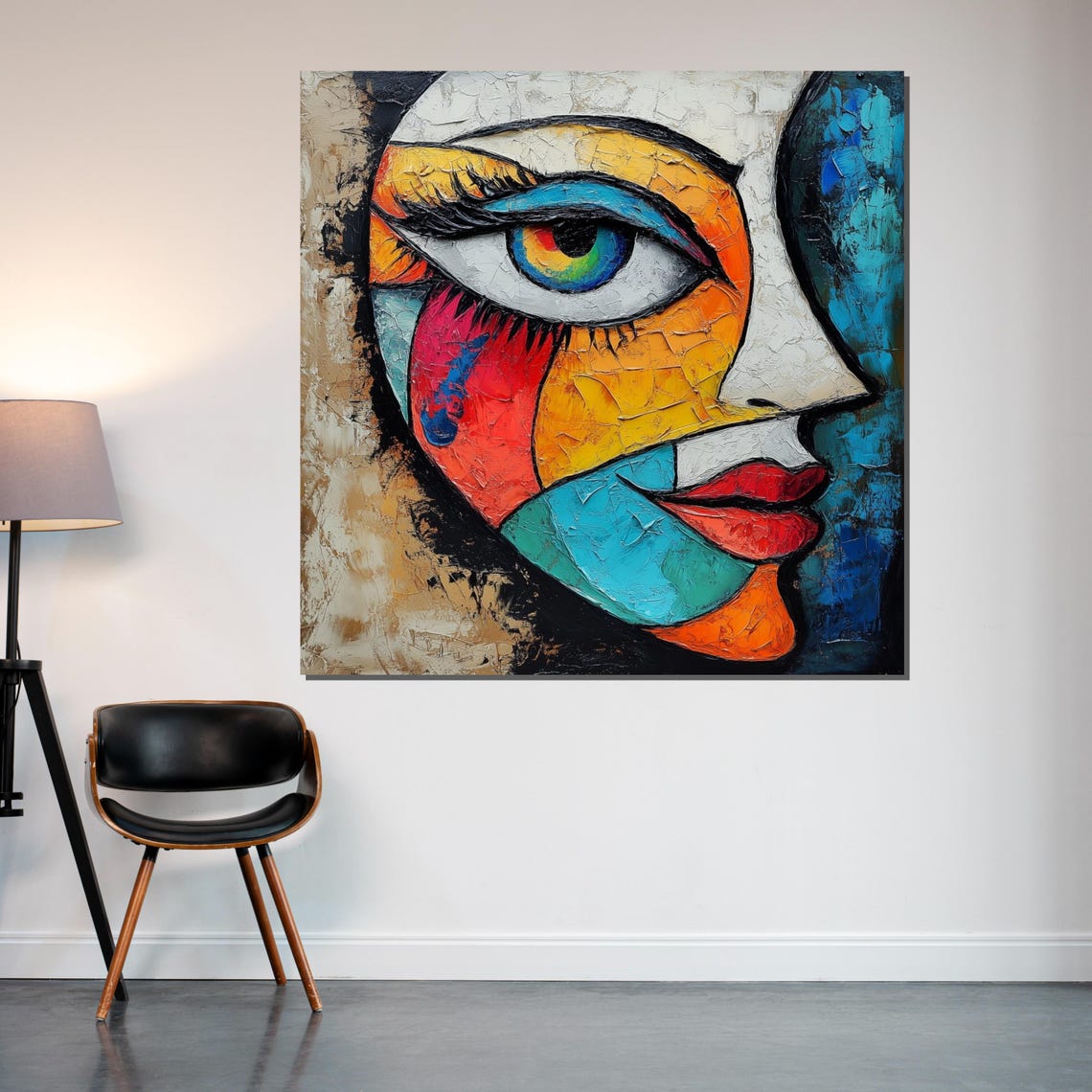 Colorful Abstract Face Modern Art Textured Wall Art Picasso Style Vibrant Expression Ready To Hang Art Design - Image 2