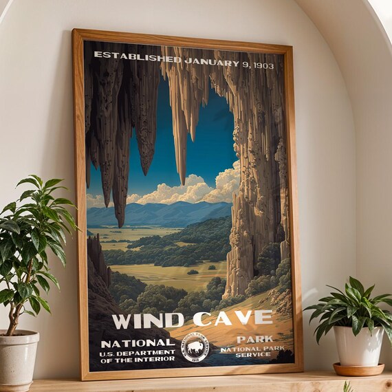 Wind Cave National Park Cave Formations Vintage Travel Poster