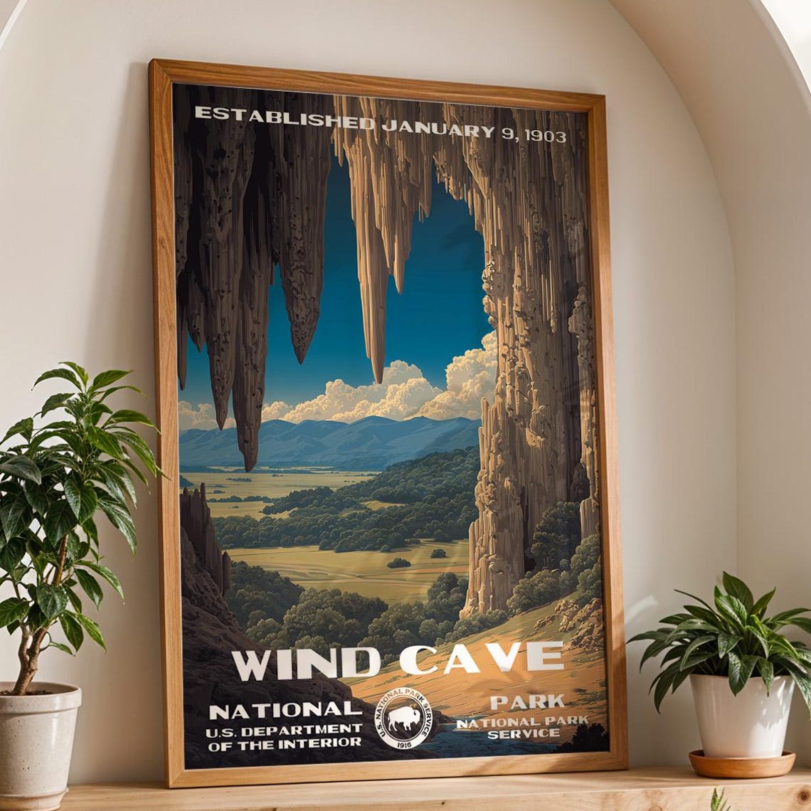 Wind Cave National Park Cave Formations Vintage Travel Poster