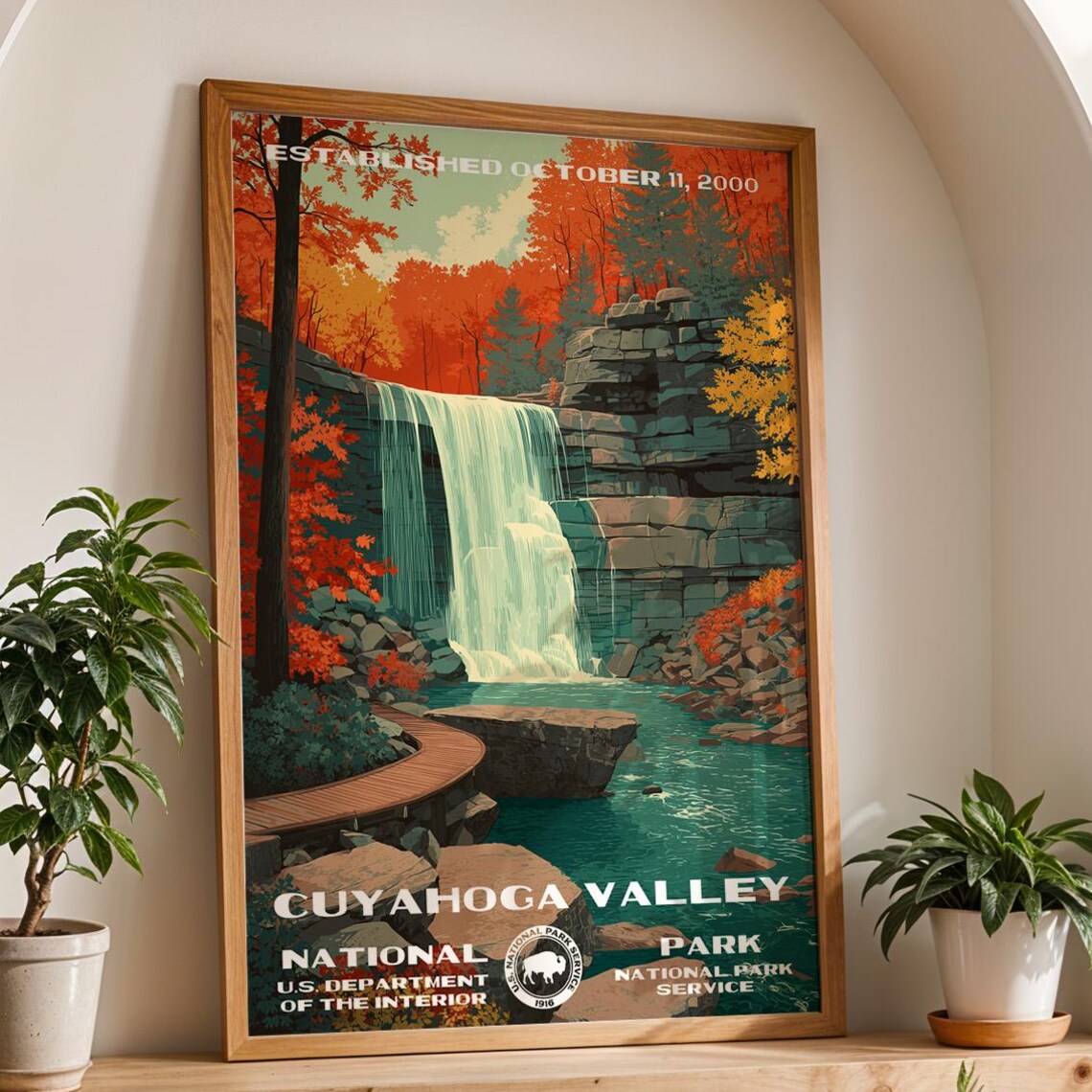 Cuyahoga Valley National Park Vintage Waterfall Travel Poster