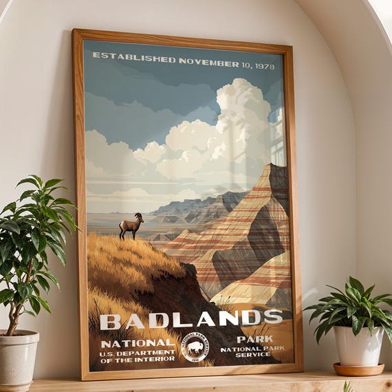 Badlands National Park Poster Vintage Nature Landscape Wall Art Retro Travel