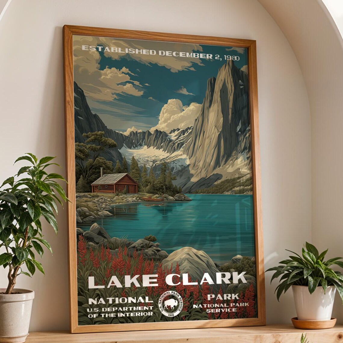 Lake Clark National Park Alaska Mountain Lake Vintage Style Poster