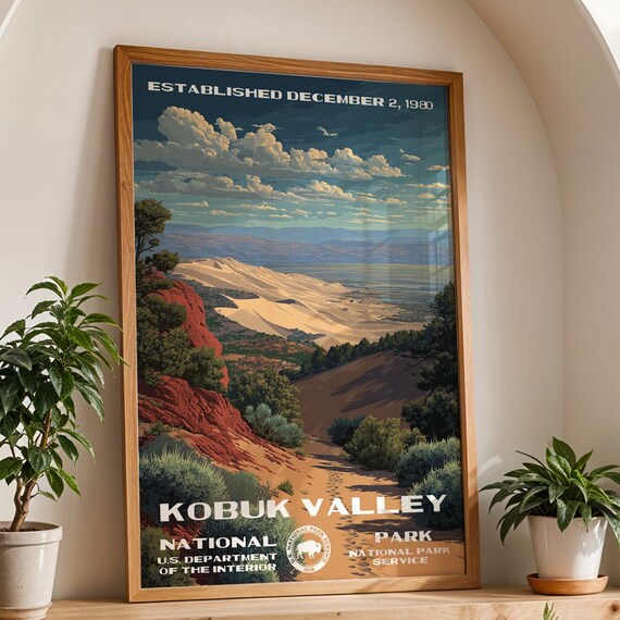 Kobuk Valley Alaska Arctic Sand Dunes Tundra Retro Travel Poster