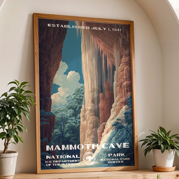 Mammoth Cave National Park Kentucky Cavern Vintage Travel Poster