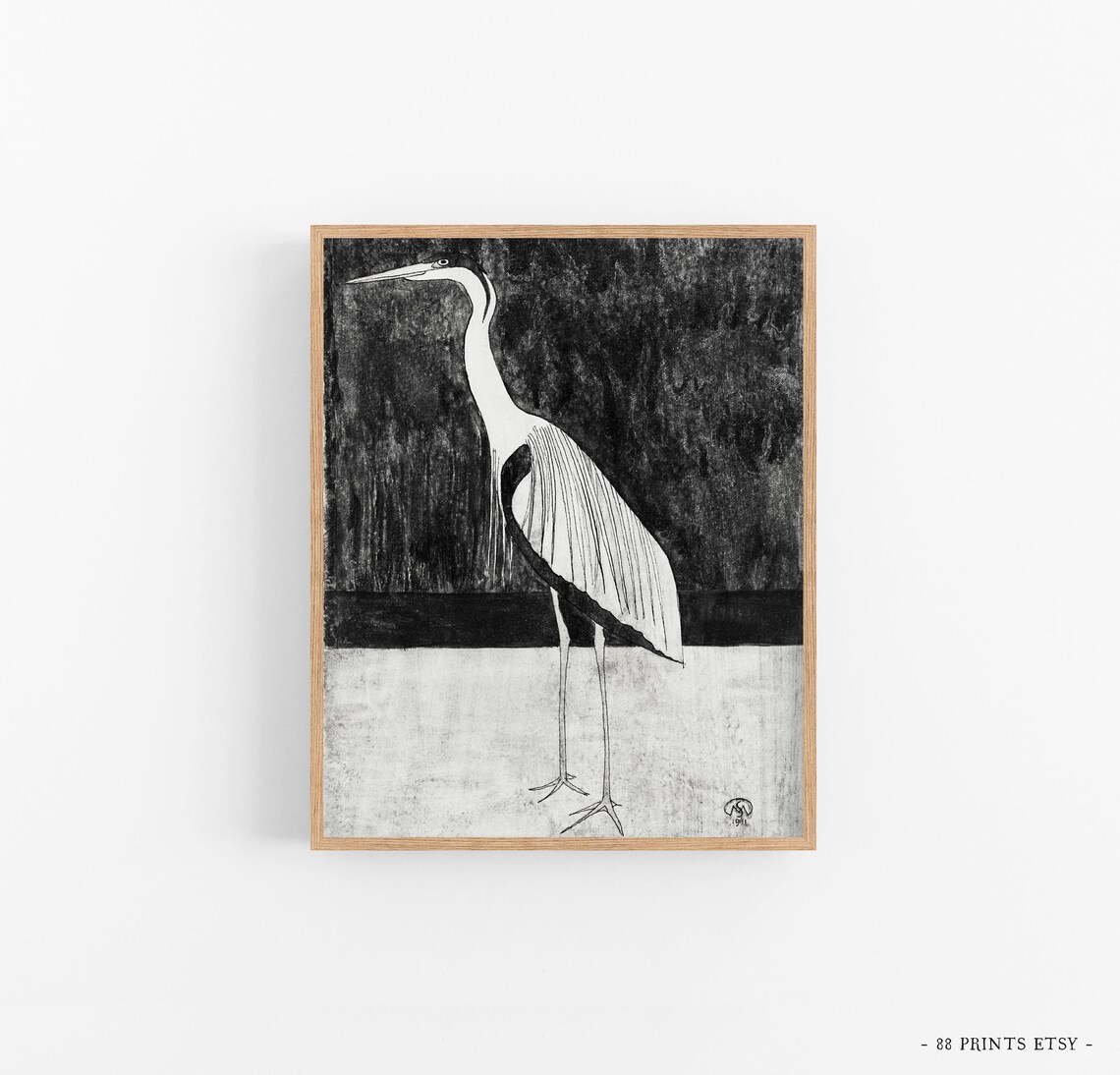 Black and White Heron Ink Drawing Elegant Monochrome Bird Print - Image 3