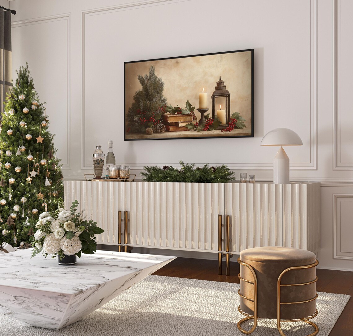 Cozy Christmas Candle Lantern Still Life Vintage Holiday Poster - Image 4