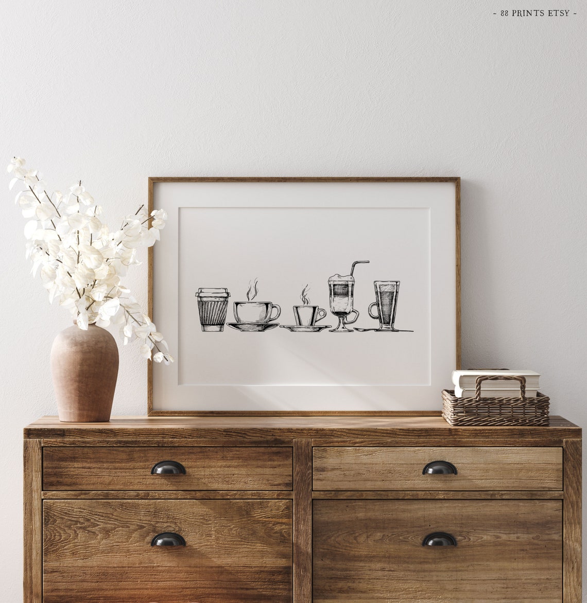Coffee Cups Line Art Sketch Black And White Kitchen Art Poster - Image 4