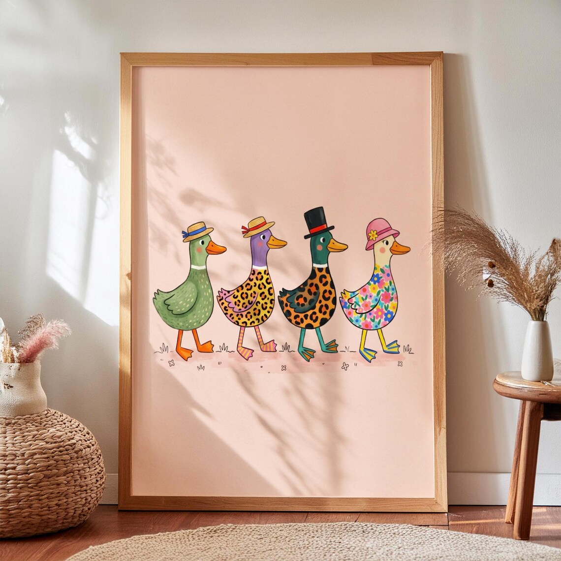 Funny Ducks With Hats Poster Whimsical Animal Wall Art Print Digital Download