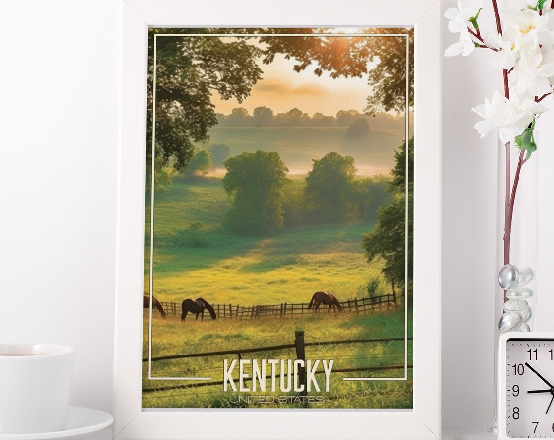 Kentucky Horse Pastures Rolling Green Hills Golden Sunrise Poster
