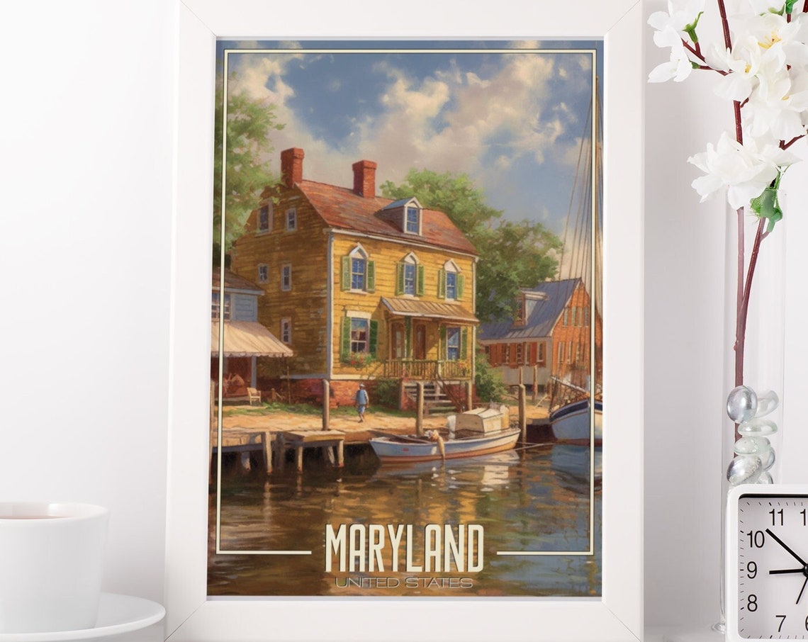 Maryland United States Realistic Travel Poster Art Png Instant Us Wall Prints Maryland Modern Travel Poster Decor