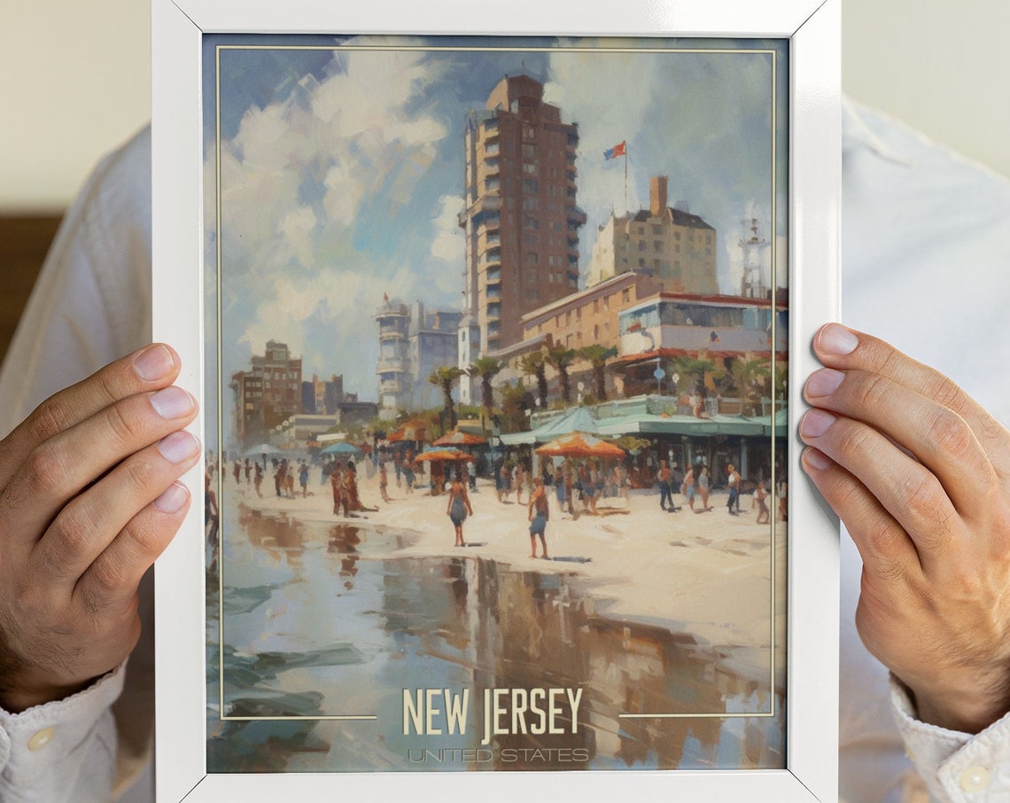 New Jersey Boardwalk Beachfront Bustling Ocean View Travel Poster