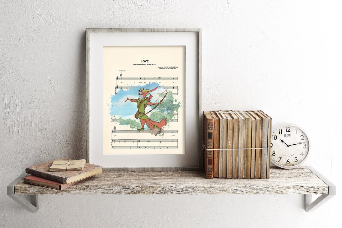 Disney Robin Hood Love Sheet Music Watercolor Nursery Art Print