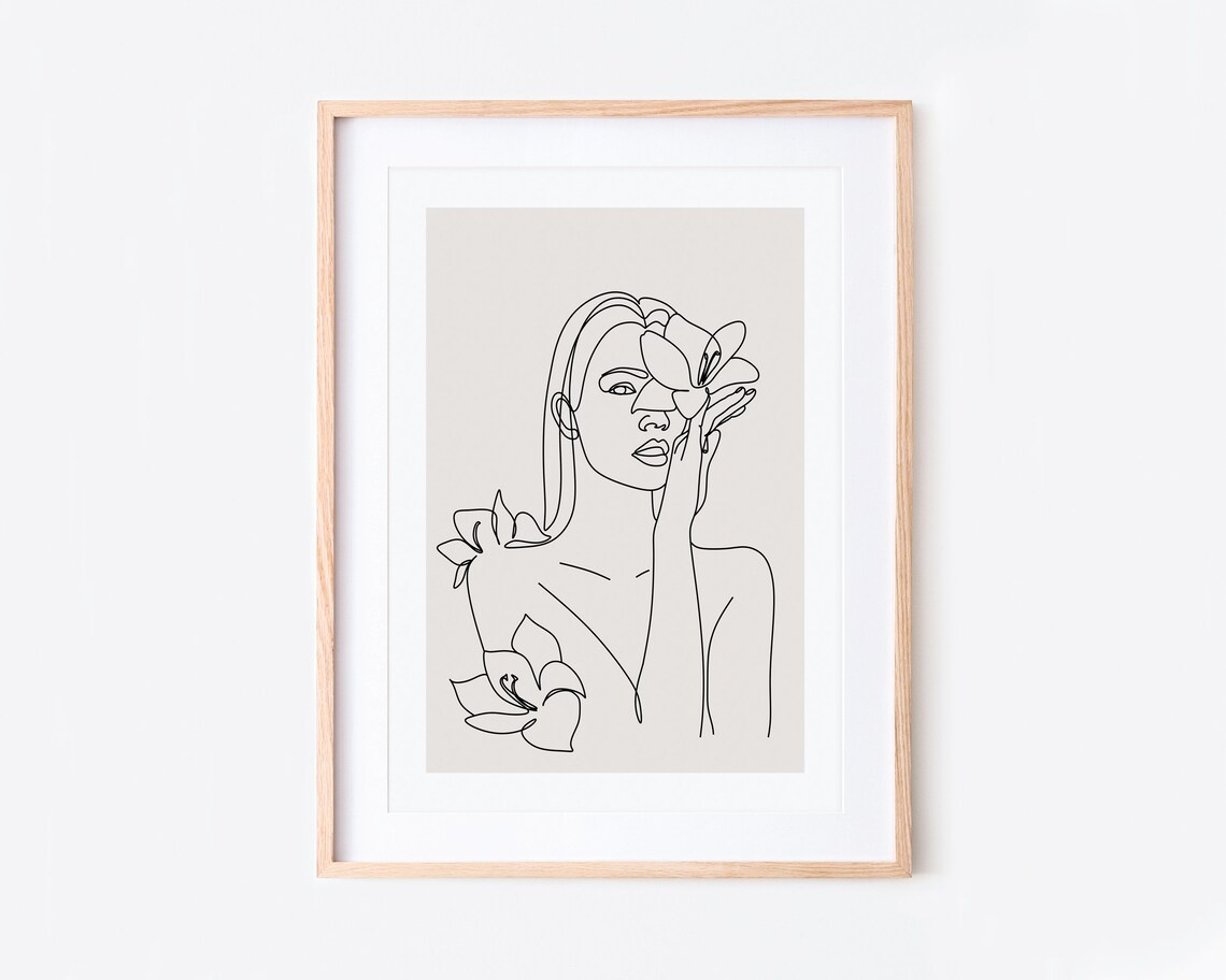 Single Line Woman of Flowers, Minimalist Art Print