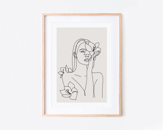 Single Line Woman of Flowers, Minimalist Art Print