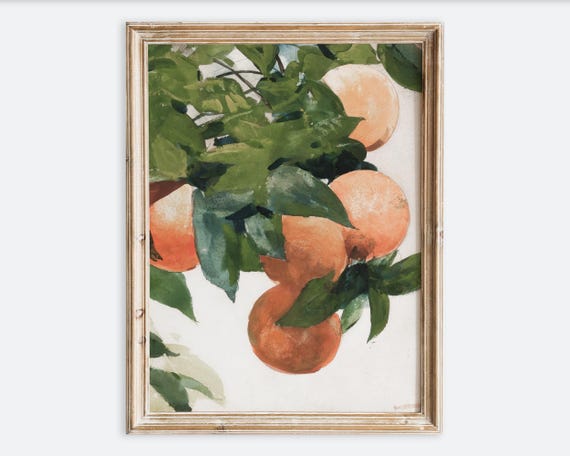 Vintage Orange Fruit Wall Art Print Still Life Citrus Painting Poster Botanical Kitchen Decor Antique Rustic Food Moody Farmhouse Vp428