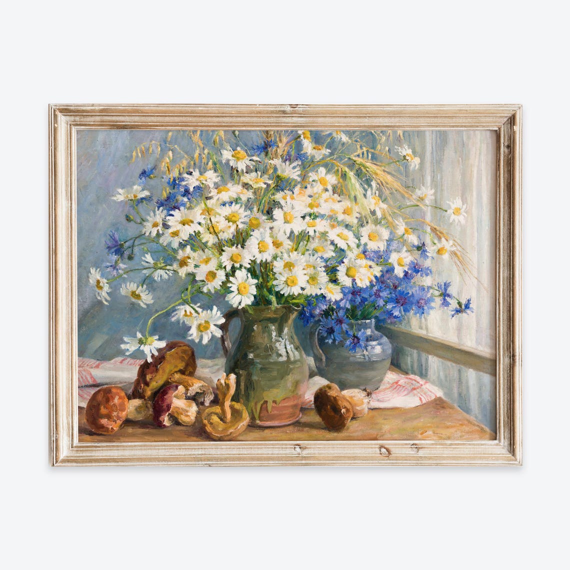 Wild Daisies Cornflowers Pitcher Vintage Floral Still Life Poster