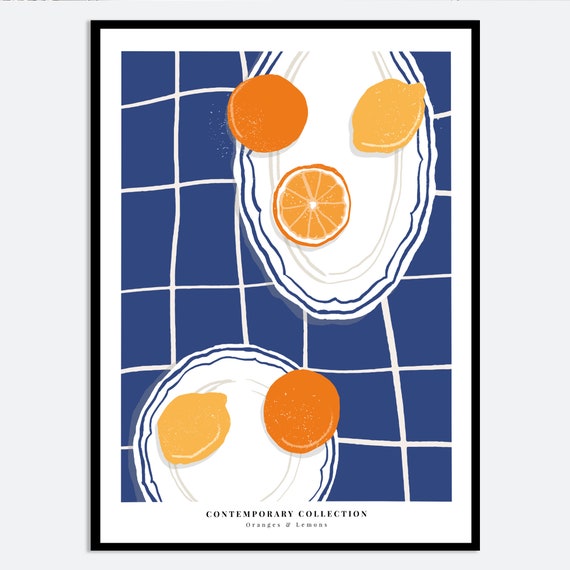 Oranges Lemons Fruits Aesthetic Kitchen Wall Art Print Colorful Fruit Market Minimalistic Dining Room Art Hand Drawn Illustration Ma15