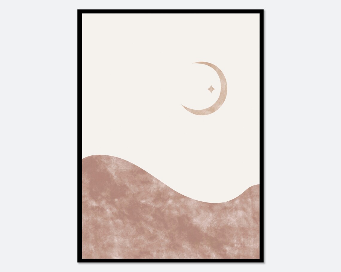 Mid-Century Modern Mountain Landscape Moon Art Print