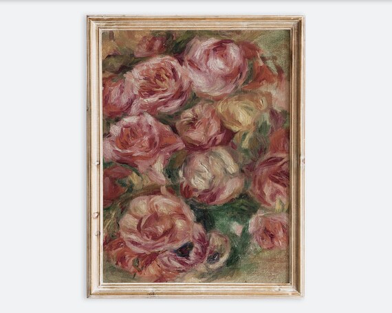 Vintage Impressionist Roses Oil Painting Romantic Floral Poster