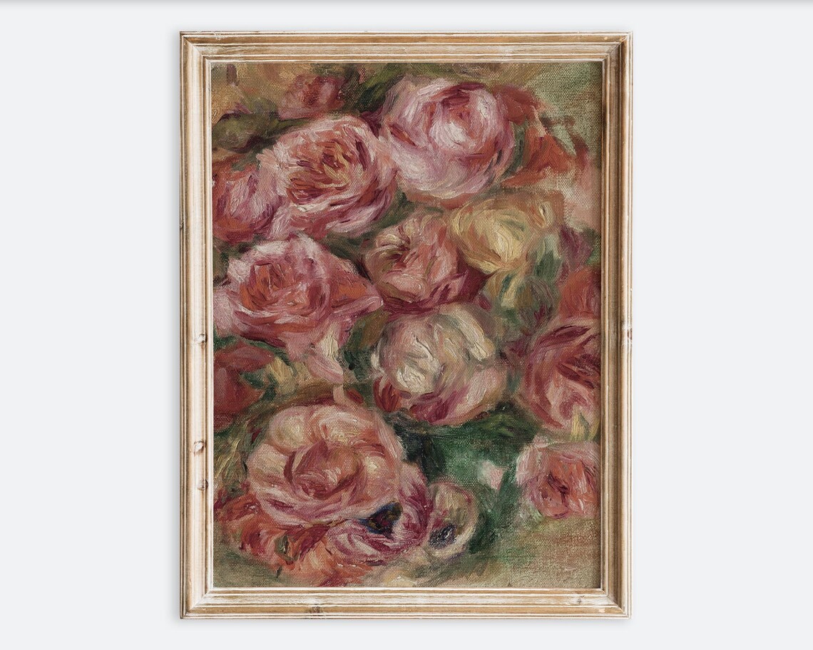 Vintage Impressionist Roses Oil Painting Romantic Floral Poster